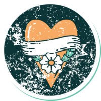 iconic distressed sticker tattoo style image of a heart flower and banner png