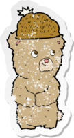 adesivo retrô angustiado de um urso de desenho animado no chapéu png