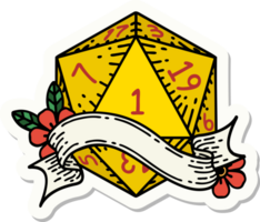 sticker of a natural one d20 dice roll png