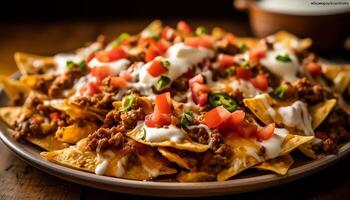 AI generated Freshness and spice on a grilled beef taco plate generated by AI photo