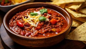 ai generado hecho en casa mexicano gastrónomo comida carne de vaca taco en de madera plato generado por ai foto