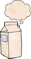 cartoon milk carton with thought bubble in grunge texture style png