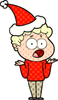 hand drawn comic book style illustration of a man gasping in surprise wearing santa hat png