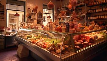 AI generated Freshness and variety in a gourmet supermarket meat section generated by AI photo