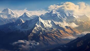 AI generated Majestic mountain peaks, snow capped and serene, in tranquil nature generated by AI photo