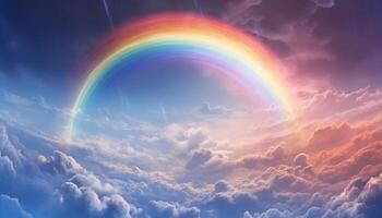 AI generated Bright sunlight illuminates the sky, creating a glowing rainbow backdrop generated by AI photo