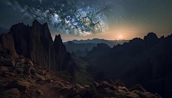 AI generated Majestic mountain peak silhouettes in tranquil night sky generated by AI photo