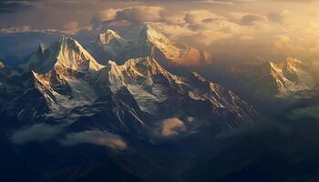 ai generado majestuoso montaña cima, naturaleza belleza, panorámico atardecer, extremo terreno generado por ai foto