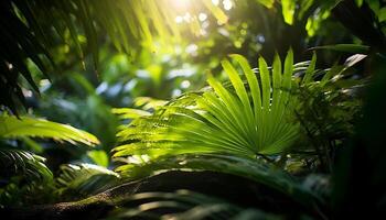 ai generado frescura y crecimiento en un vibrante tropical selva paisaje generado por ai foto