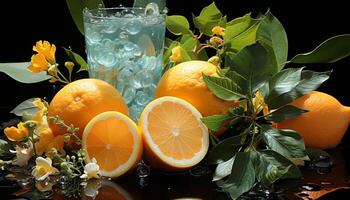Fresh citrus fruit brings nature vibrant colors generated by AI photo