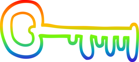 rainbow gradient line drawing of a cartoon gold key png