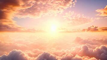 AI generated Beautiful aerial view above clouds at sunset. 3d render illustration, beautiful sunset in the sky with clouds and sun, AI Generated video