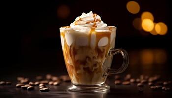 AI generated Freshly brewed coffee, creamy latte, and frothy mocha refreshment generated by AI photo