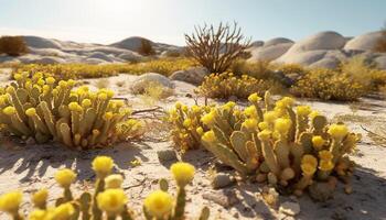 AI generated Yellow flower blooms in dry summer landscape, beauty in nature generated by AI photo