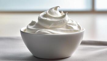AI generated Freshness in a bowl whipped yogurt, gourmet dessert, creamy mousse generated by AI photo
