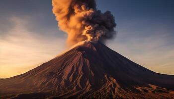 ai generado en erupción volcán pinturas ardiente atardecer, peligro y belleza en naturaleza generado por ai foto