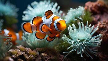 AI generated Clown fish swimming in vibrant underwater reef generated by AI photo