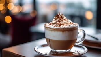 AI generated Fresh coffee, hot milk, frothy foam perfect macchiato generated by AI photo