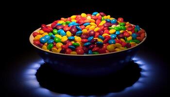 AI generated A vibrant bowl of multi colored candy, a sweet indulgence generated by AI photo