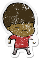 distressed sticker of a cartoon smug boy png