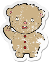 retro distressed sticker of a cartoon unhappy teddy bear png