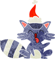 cute hand drawn retro cartoon of a raccoon wearing santa hat png