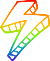 rainbow gradient line drawing of a cartoon lightening bolt png