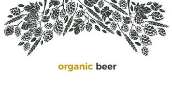 Vector card. Organic beer Twig of hop, wheat grain