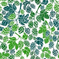 Hop seamless pattern. Vector nature branch, green cone. Organic beer. Hand drawn silhouette of leaf on white background. Foliage print, nature wallpaper, art simple illustration