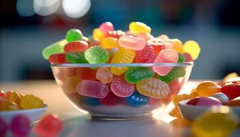 AI generated A colorful bowl of childhood sweets, a vibrant indulgence generated by AI photo