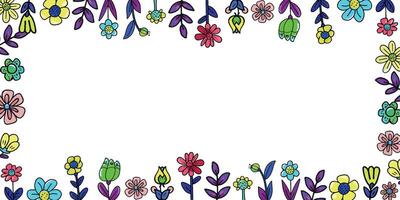 Postcard, Banner, Poster with Flowers and Grass with Space for Doodle Style Text vector