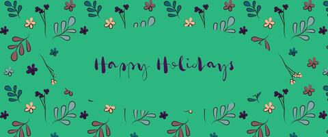 Happy holiday greeting card with floral pattern with grass ornament. Doodle Style vector