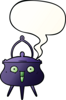 halloween cauldron cartoon with speech bubble in smooth gradient style png