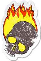 retro distressed sticker of a cartoon burning skull png