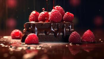 AI generated Sweet food, chocolate, raspberry, gourmet, fruit, strawberry, dark, freshness generated by AI photo