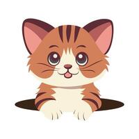 Illustration of a tiger cub popping out of a hole on a white and transparent background. Flat. vector