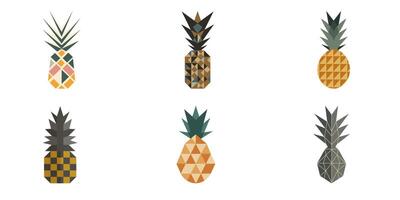 Set of abstract geometric pineapples. Decorative composition in bauhaus style. Creative vector flat illustration on white background.