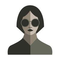 A woman wearing round glasses and a short hairstyle. Front view. vector