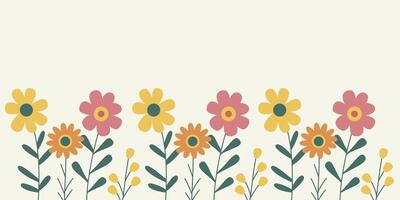 Colorful spring flowers in a row on the background. vector