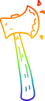 rainbow gradient line drawing of a cartoon axe png