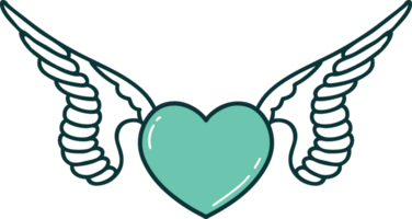 iconico tatuaggio stile Immagine di un' cuore con Ali png