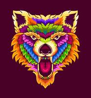 Illustration of colorful wolf head with pop art style , Isolated design, poster, T shirt design vector