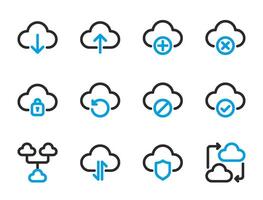 Cloud server icon set, for cloud computing, information technology, AI, big data, and computer systems. vector