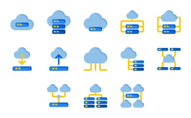 Cloud storage icon set, for technology, applications, artificial intelligence, computers and information systems