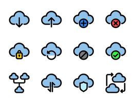 Cloud server icon set, for cloud computing, information technology, AI, big data, and computer systems. vector