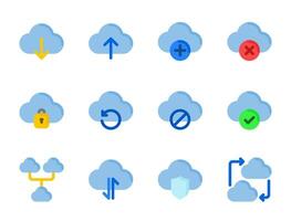 Cloud server icon set, for cloud computing, information technology, AI, big data, and computer systems. vector