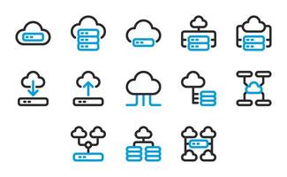 Cloud storage icon set, for technology, applications, artificial intelligence, computers and information systems vector