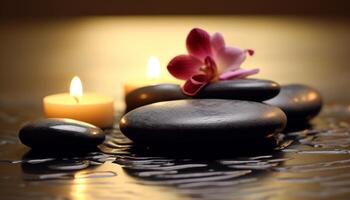 AI generated Relaxation and harmony in nature, candlelit spa treatment for wellbeing generated by AI photo