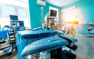 Medical devices. Interior hospital design concept. Interior of operating room in modern clinic. photo