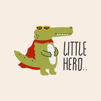 Cute Crocodile little hero vector design for wallpaper, background, fabric and textile